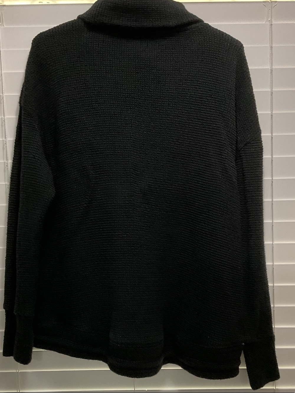 Women's Black Cowl Neck Knit Sweater with Kangaroo Pocket - Picture 3 of 4